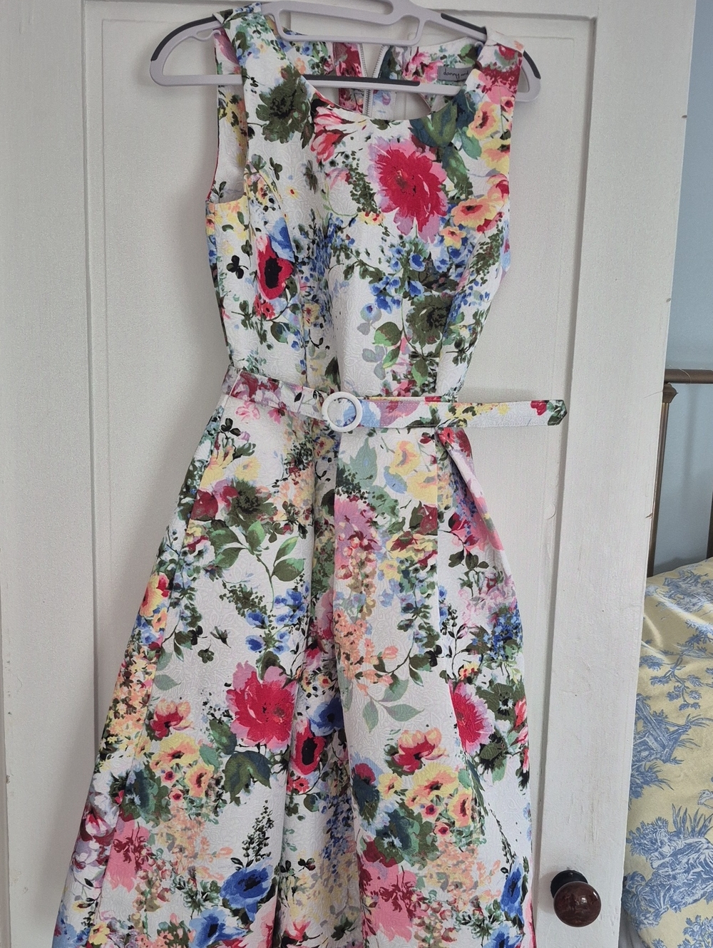 Danny & Nicole White Midi Dress with Multi-Color Floral Print